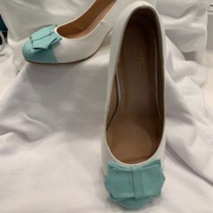 Journee White Pumps with Tiffany Blue Bow